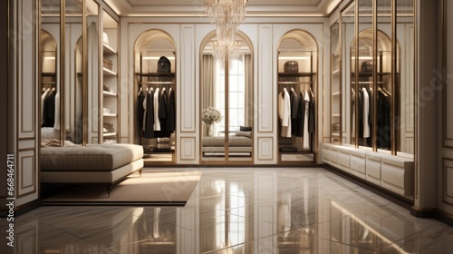 Luxury men clothing store, Cloakroom, Floor mirror, luxury. photo