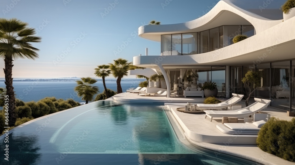Exclusive design house with swimming pool located on the Mediterranean coast, Beautiful house, Luxury. Exclusive design house with swimming pool located on the Mediterranean coast, Beautiful house, Luxury.