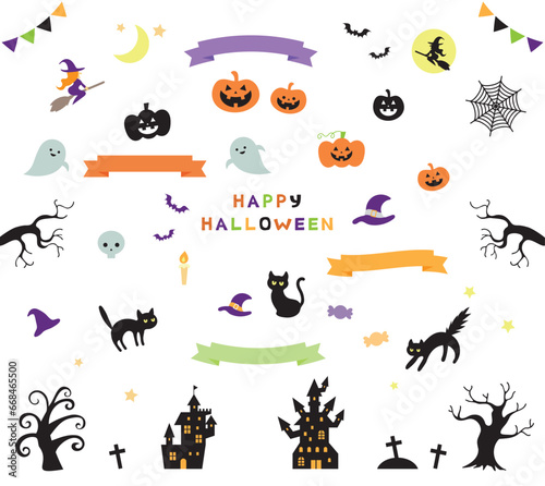 ハロウィンのかわいいイラストのセット