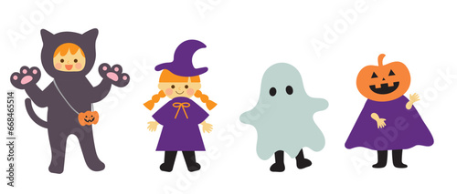 ハロウィンの仮装をした子どもたちのイラスト