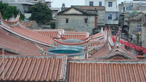 The old fishing village view with the traditional architectures on the south of the China along the ocean coast