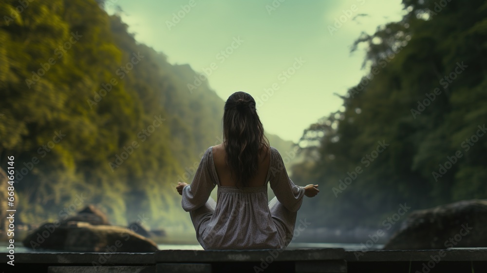 Woman Practicing Mindfulness and Meditation in A Peaceful Natural Environment
