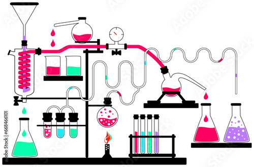 An illustration of laboratory glass setup in a fun non-functional way.