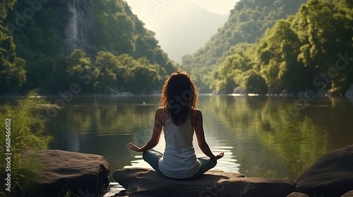 Woman Practicing Mindfulness and Meditation in A Peaceful Natural Environment  © Humam