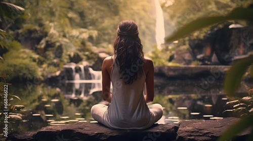 Woman Practicing Mindfulness and Meditation in A Peaceful Natural Environment 