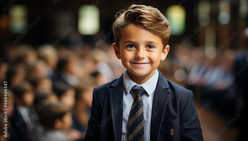 Smiling businessman in suit, confident and successful, looking at camera generated by AI Smiling businessman in suit, confident and successful, looking at camera generated by AI