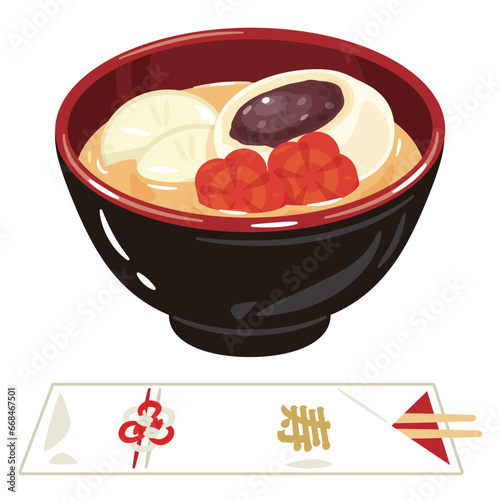 お椀に入ったあん餅の白味噌雑煮