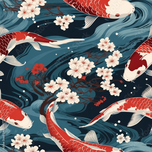 seamless pattern Koi Fish