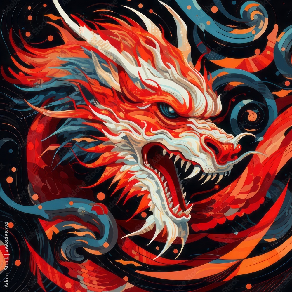 New Years dragon. Happy Chinese new year Zodiac sign, year of the Dragon, with red paper cut art and craft style on white color background