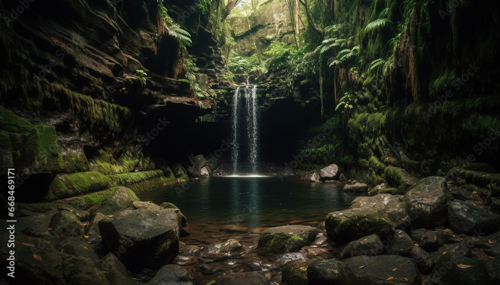 Fototapeta premium Tranquil scene of flowing water in tropical rainforest adventure generated by AI