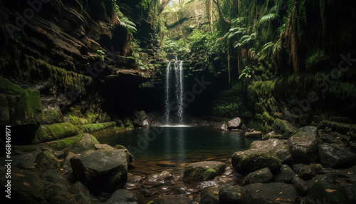 Tranquil scene of flowing water in tropical rainforest adventure generated by AI © Stockgiu