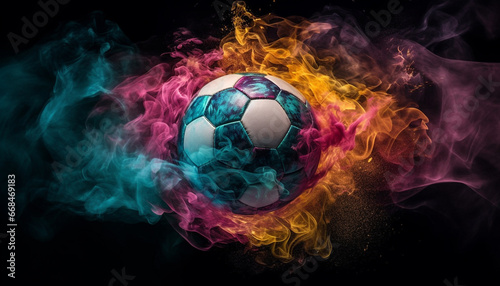 Soccer ball burning bright  motion and speed in competition generated by AI