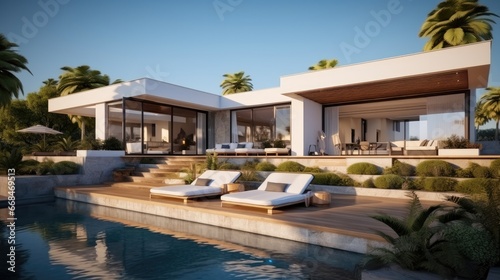 modern villa with open plan living and small terrace for relaxation. © visoot