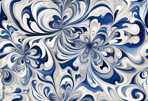 Abstract fluid with blue, white and black swirls