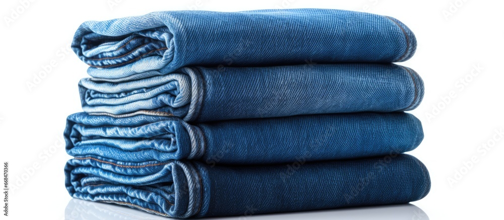 Stacked blue jeans isolated on a white background Stacked blue jeans isolated on a white background