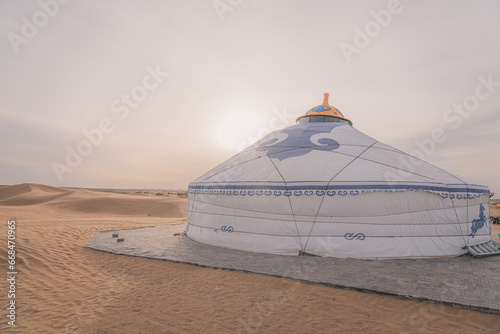 Mongolian Yurt in the Gobi Desert, Baotou, Inner Mongolia photo