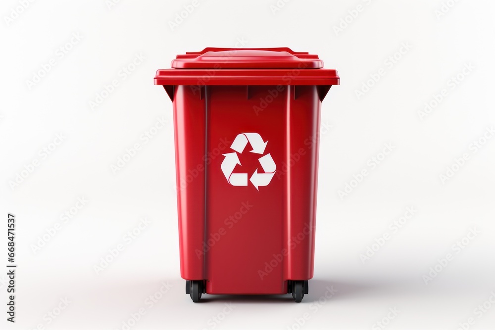 Recycling bins in yellow, green, and blue with recycling symbols on a white background. Generative AI Recycling bins in yellow, green, and blue with recycling symbols on a white background. Generative AI