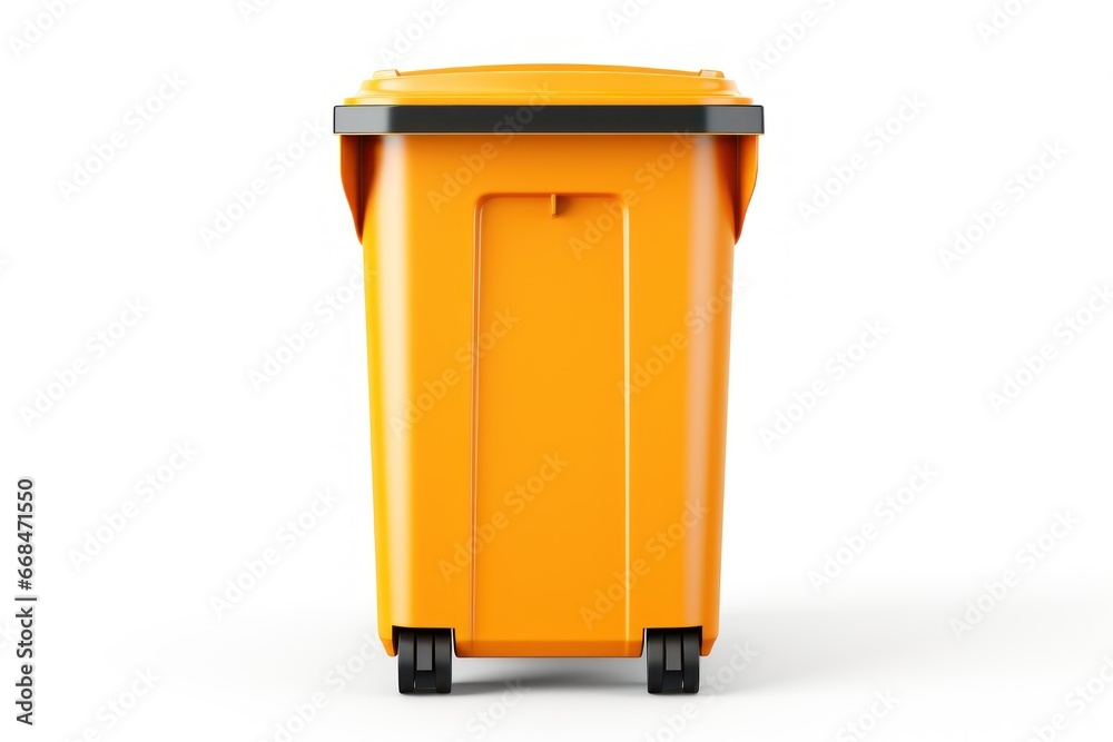 Recycling bins in yellow, green, and blue with recycling symbols on a white background. Generative AI Recycling bins in yellow, green, and blue with recycling symbols on a white background. Generative AI