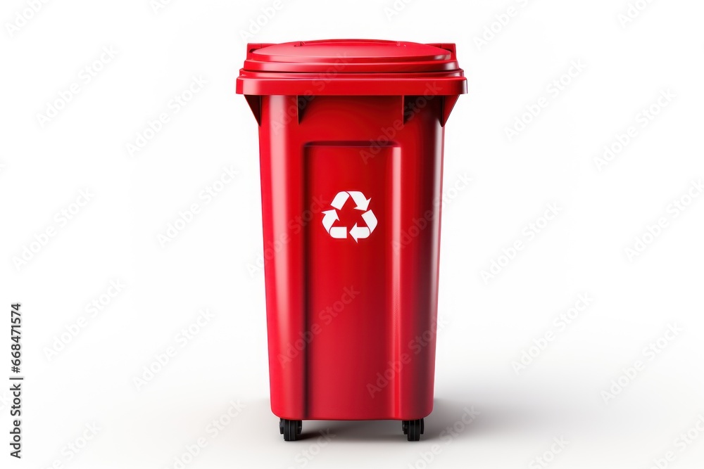 Recycling bins in yellow, green, and blue with recycling symbols on a white background. Generative AI Recycling bins in yellow, green, and blue with recycling symbols on a white background. Generative AI