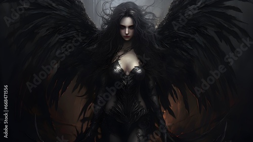 The angel of Death.woman with wings. Dark fantasy gothic. Generative AI