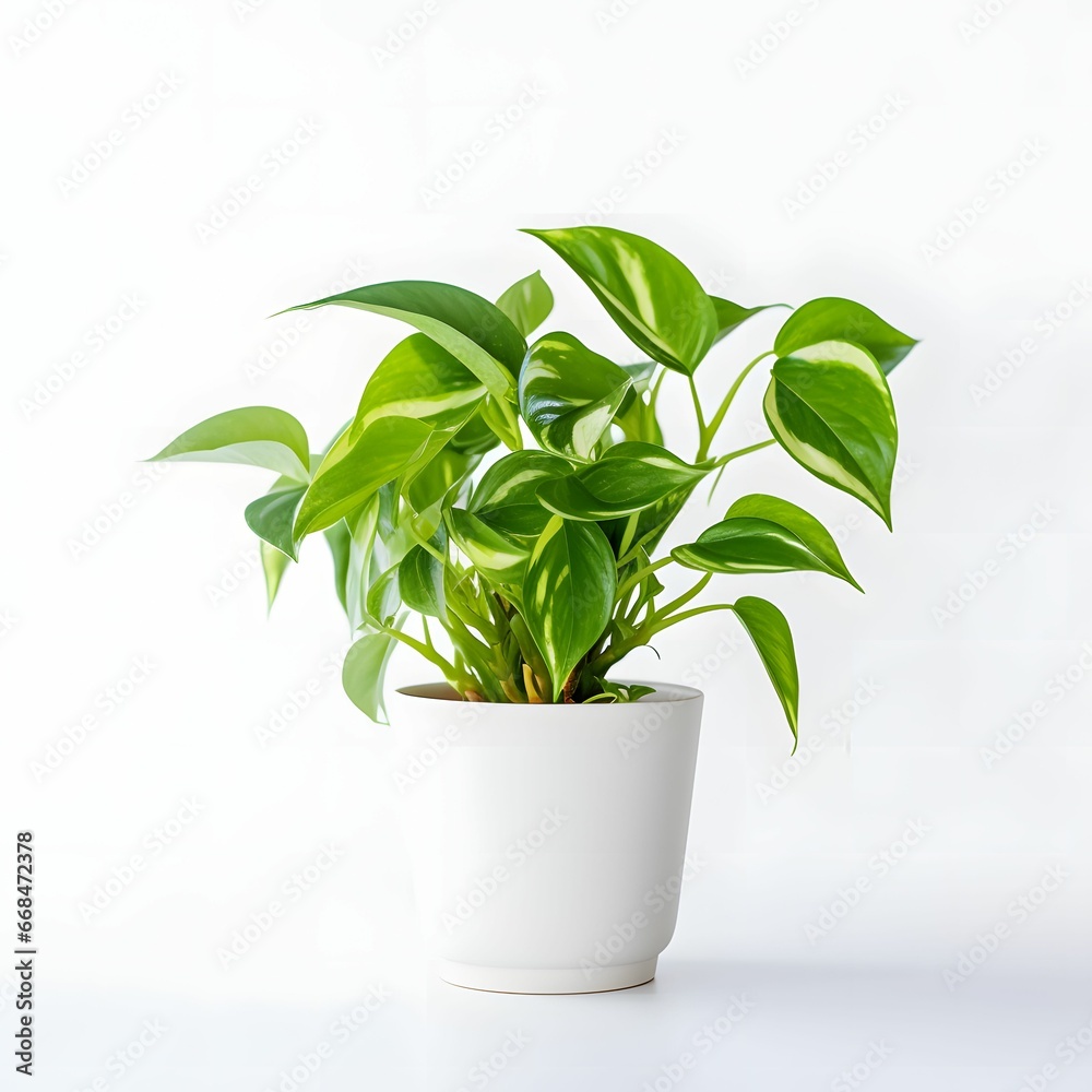 Pothos plant in a pot isolated on white 
