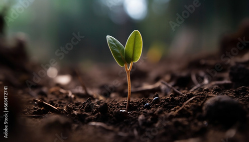 New life sprouts from the wet soil, a symbol of growth generated by AI