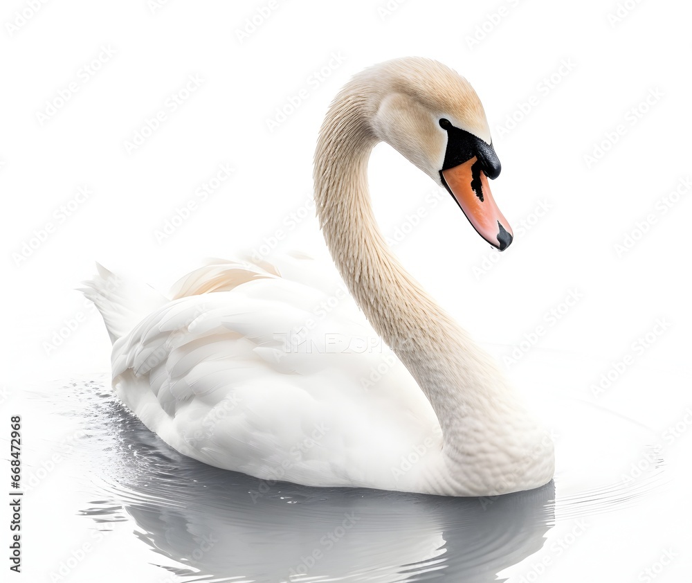 half side view, elegant white swan and its reflaction in water isolated on transparent background. half side view, elegant white swan and its reflaction in water isolated on transparent background.