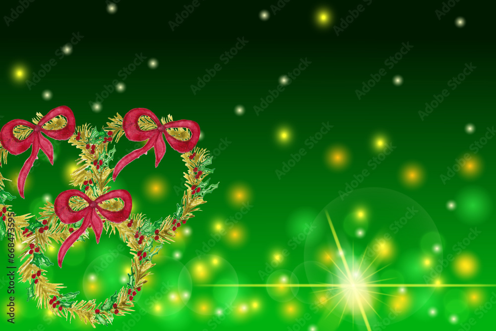 Happy New Year and Merry Christmas! Can be used as a postcard, internet banner or flyer. Illustration has space for text , copy space Happy New Year and Merry Christmas! Can be used as a postcard, internet banner or flyer. Illustration has space for text , copy space