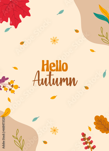 Autumn theme Hand Drawn Vector Template Design with falling leaves