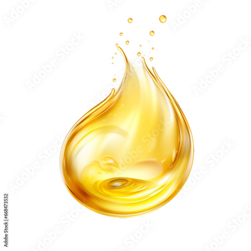 Oil drop isolated on a transparent background, Con of gold liquid drop like oil, Gasoline or vitamins from droplet, Serum droplet with air bubbles. Generative AI