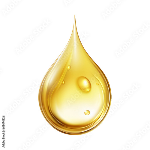 Oil drop isolated on a transparent background, Con of gold liquid drop like oil, Gasoline or vitamins from droplet, Serum droplet with air bubbles. Generative AI