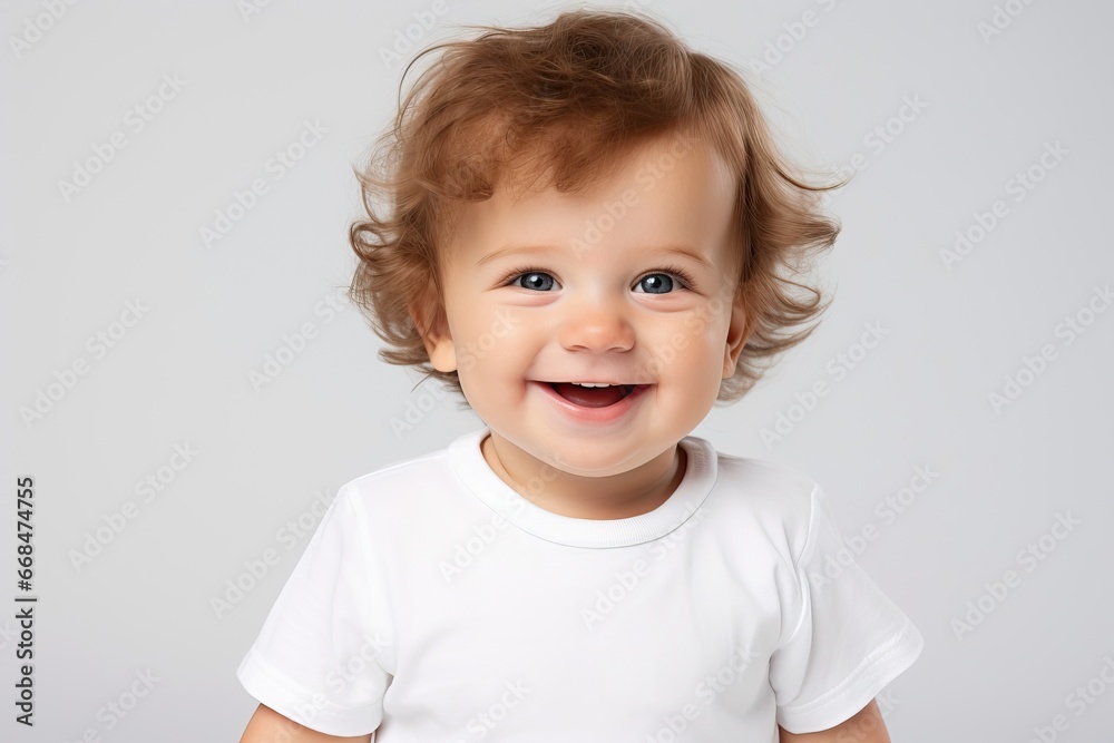 baby smiling and looking up to camera on a white background baby smiling and looking up to camera on a white background