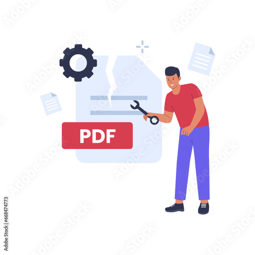Pdf repair concept illustration. File edit concept. Vector flat illustration