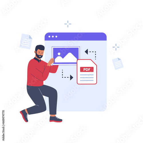 Jpg to pdf concept illustration. File edit concept. vector flat illustration