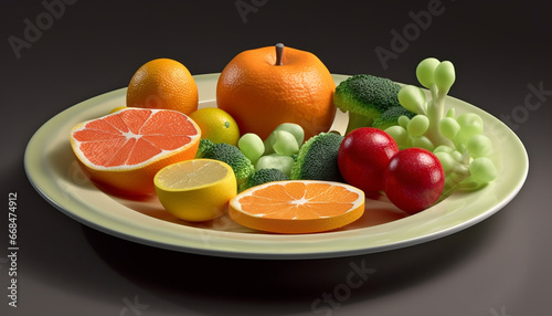 Freshness and vibrancy of healthy eating in a colorful fruit plate generated by AI