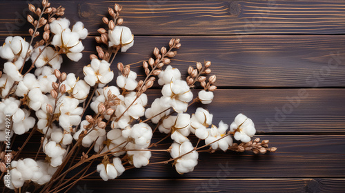 Cotton on wooden background