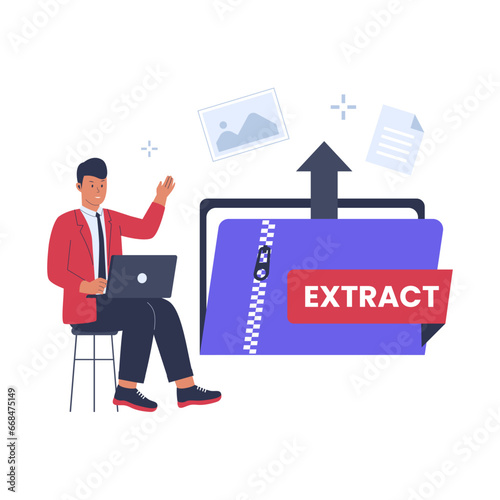 Extract file illustration concept. zip files. vector flat illustration