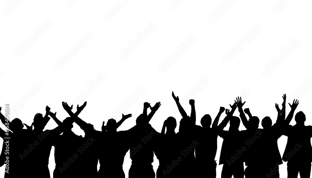 Digital png silhouette image of people celebrating on transparent background