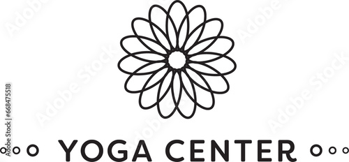 Digital png illustration of flower with yoga center text on transparent background