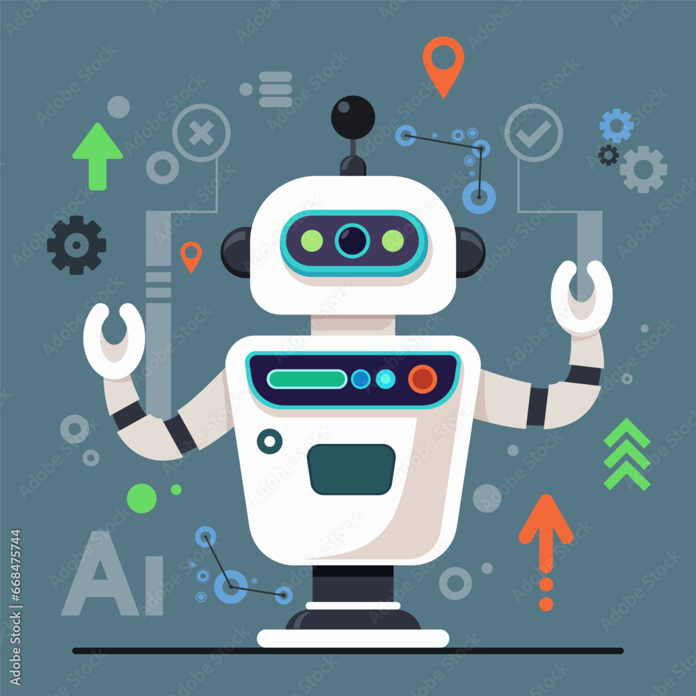 custom made wallpaper toronto digitalRobot and AI symbols vector illustration. Robotics, automation development, engineering, innovation. Artificial intelligence concept