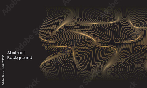 Vector wavy lines pattern smooth curve flowing dynamic gold gradient light isolated on black background for luxury, digital, communication, science, music concept