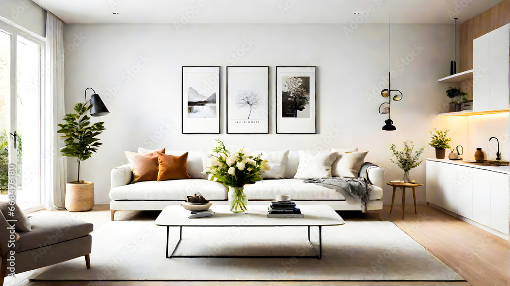 Fototapeta premium modern living room concept, new technology, modern style interior design of modern living room. luxury living room, copy space