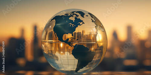 Glass globe ball in light rays on background,,
Crystal Earth Globe in Radiant Light Generative Ai