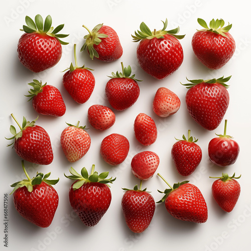 Stacks of strawberries arranged for use, on a white background