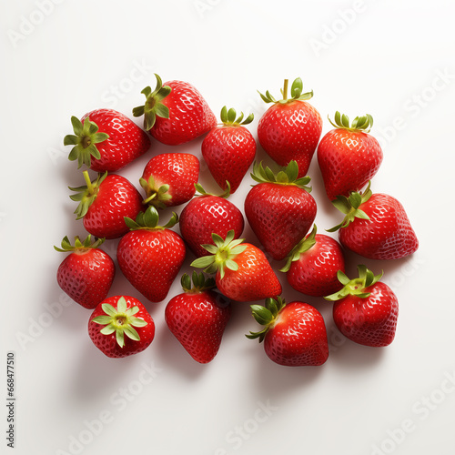 Piles of strawberries on a white background