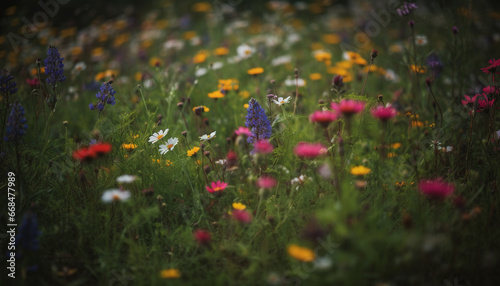 The vibrant meadow blossoms with colorful wildflowers in the summer generated by AI