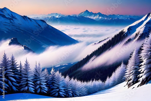 Snowy mountain scenery. Generative AI