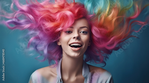 colored hair woman fashion portrait background.portrait of a woman with hair © SizeSquare's