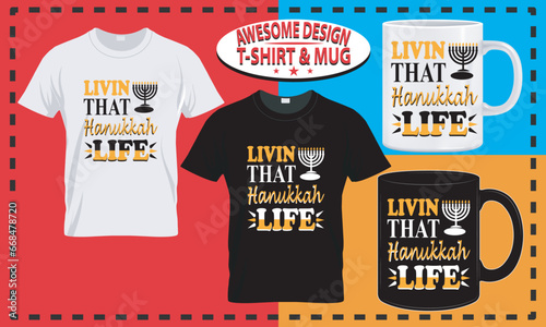 Hanukkah T-shirt and mug design, happy hanukkah typography custom, vector best for print design. 