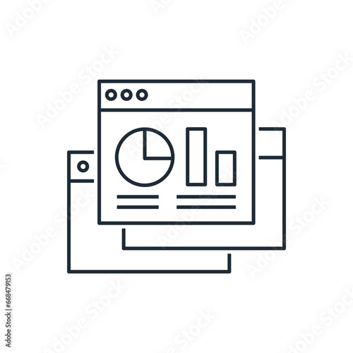 Collection, presentation of analytical data. Vector linear icon isolated on white background.